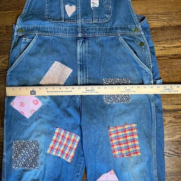 VTG Pointer Brand Denim Bib Overalls Womens XL (READ) Patchwork Western USA - Picture 5 of 16